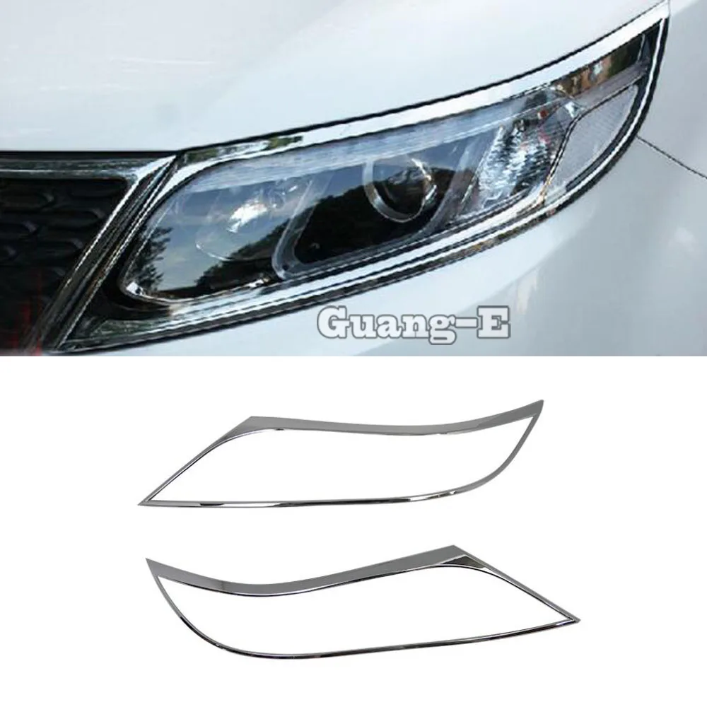 For Kia Sorento 2013 2014 Car Sticker Cover Detector ABS Chrome Front Head Light Lamp Trim Frame Eyebrow Accessories Frame 2PCs