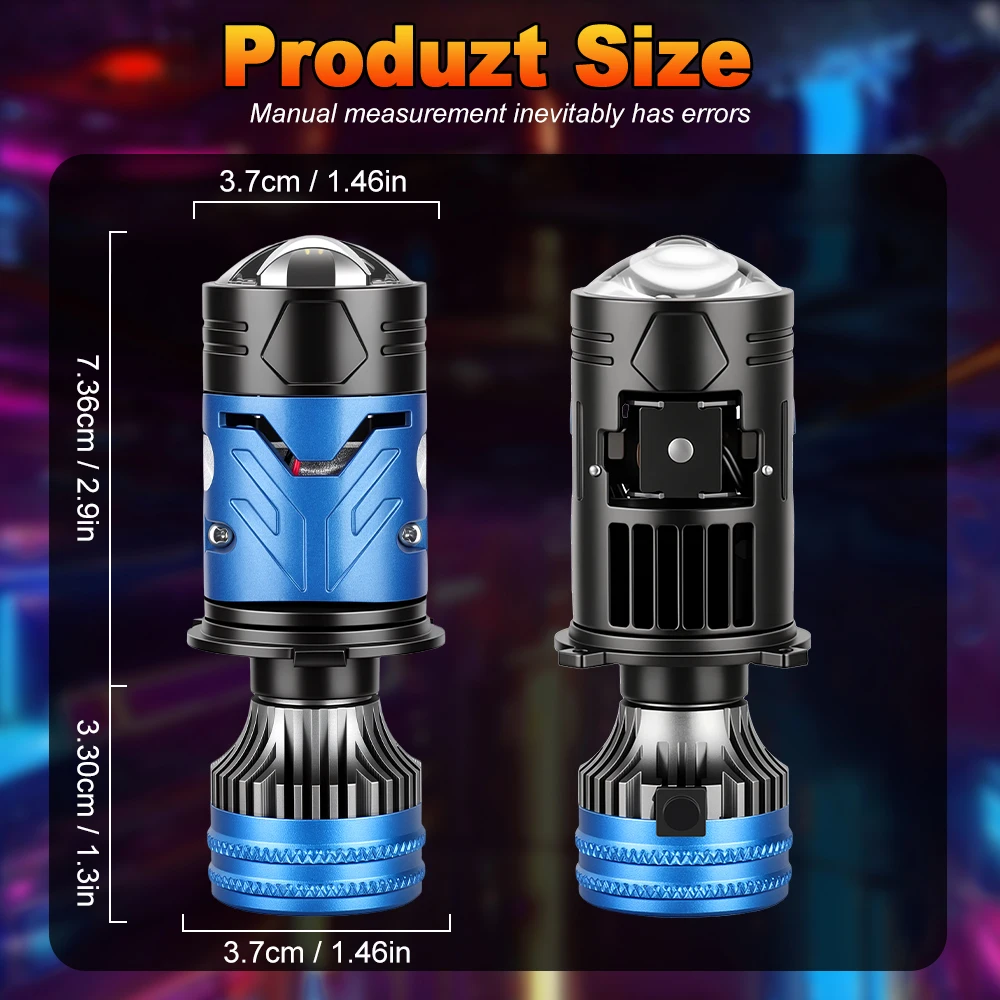 2PCS Mini Lens LED H4 Bulbs Headlight for Cars High Beam Low Beam Projector Turbo Fan 6000K 150W White Color Lighting 12V