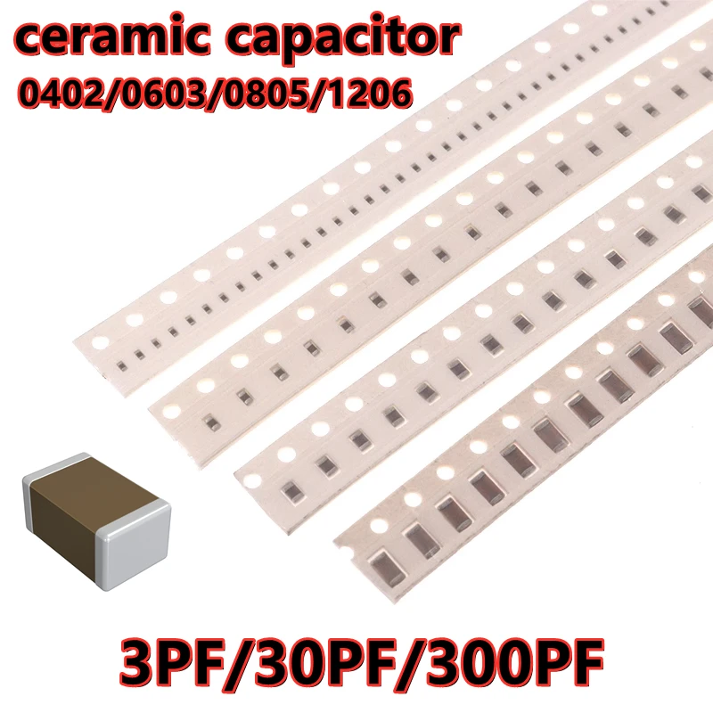 100ชิ้น0402/0603/0805/1206 3PF/30PF/300PF ตัวเก็บประจุเซรามิก SMD 50V