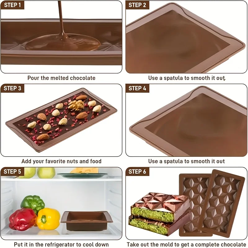 Silicone Chocolate Bar Mold Thick Break-Apart Design Rectangle Molds for Pistachio Dubai Style Candy Bakery Accessories
