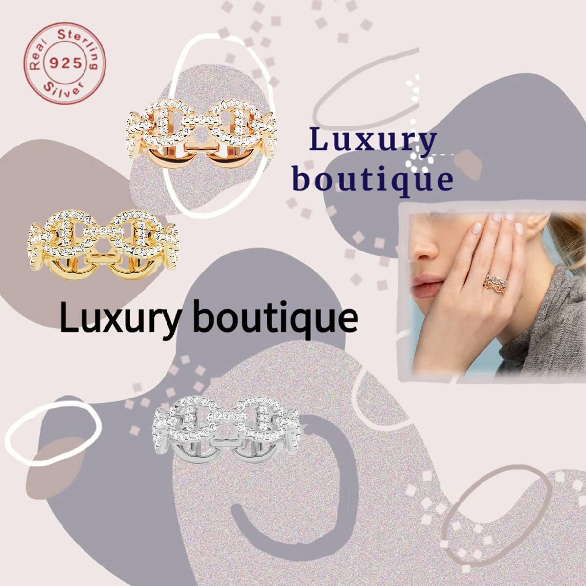 

Pure silver S925 ring with pig nose, simple and luxurious couple pairing ring, mother's anniversary high-end accessory A gift
