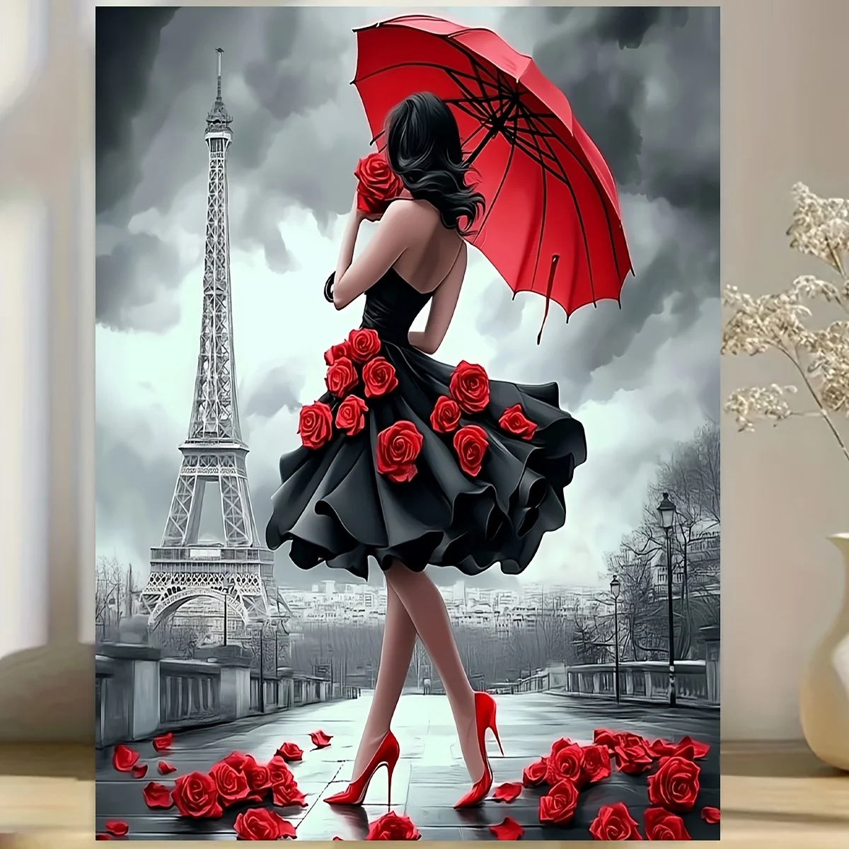 

Women Dress Roses Eiffel Tower 500/1000/1200/2000 PCS Jigsaw Puzzles Family Activity Games for Gameroom Bedroom Home Decor Gift
