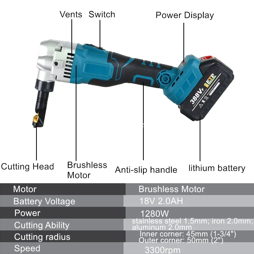 21V Brushless Electric Iron Scissors Electric Scissors Punching Shear Stainless Steel Plate Aluminum Plate cutting NO Battery