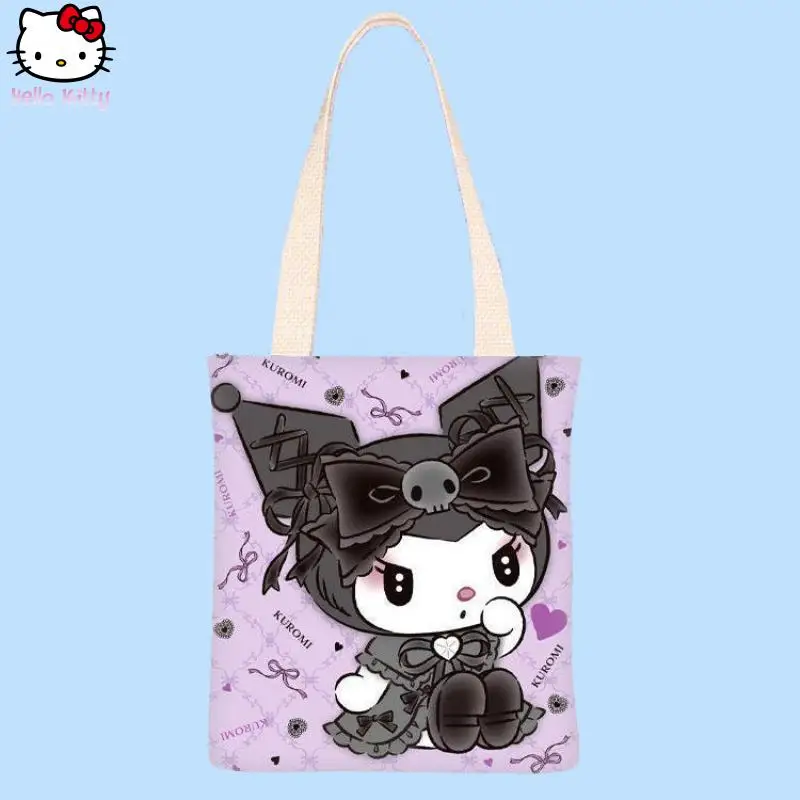 

Холщовая сумка Kuromi в стиле аниме Kuromi, новая холщовая сумка на одно плечо с героями мультфильмов Kawaii, студенческая сумка для покупок большой вместительности Hello Kitty
