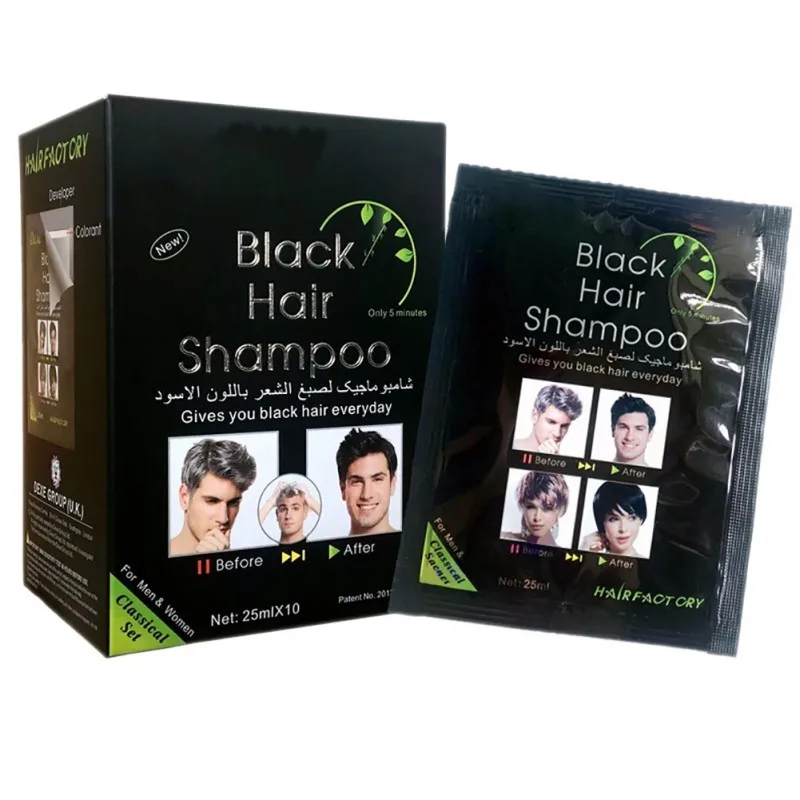 10pcs/lot Dexe Black Hair Dye Shampoo Herb Natural Faster Black Hair Restore Colorant Shampoo Treatment Fibers Hair Care