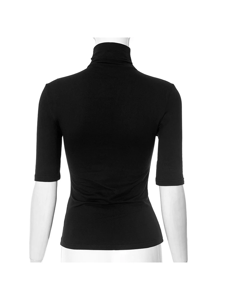 Damen Rollkragenpullover mit Halben Ärmeln, Figurbetontes Strick-Oberteil, Einfarbig, Dehnbar, Basis-Layering-Shirt für Büro und Alltag – Detail 21