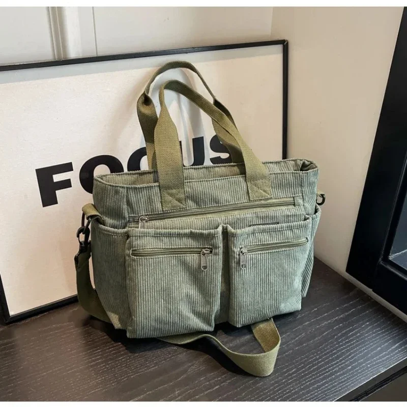 

Female Large Capacity Corduroy Tote Bag New Korean Style Fashion Women Shoulder Crossbody Bag Worker Commuter Tote Handlebag