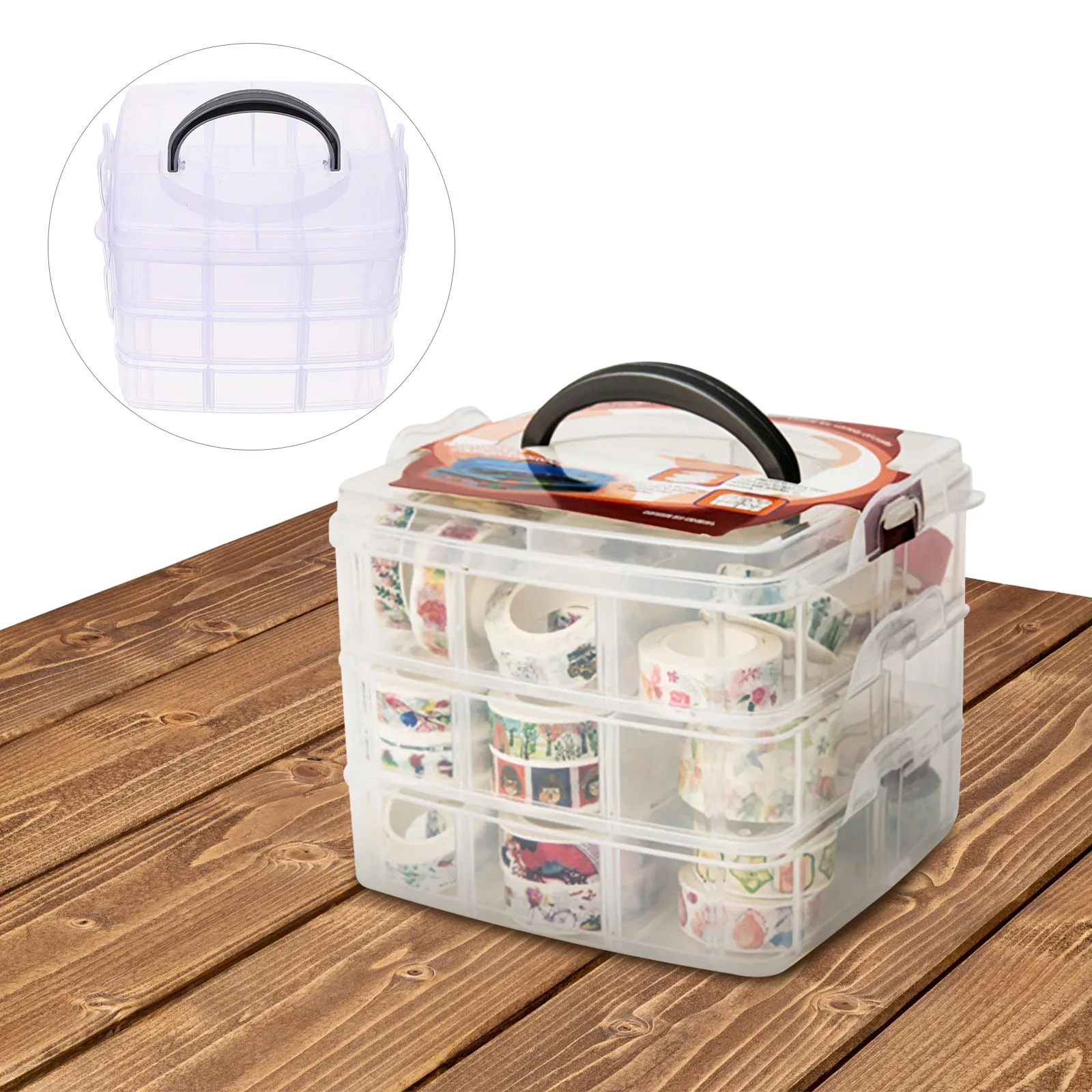 

Multi-layer Transparent Storage Box for Washi Tapes DIY Crafts Plastic Container with Dividers Home School Use Clear