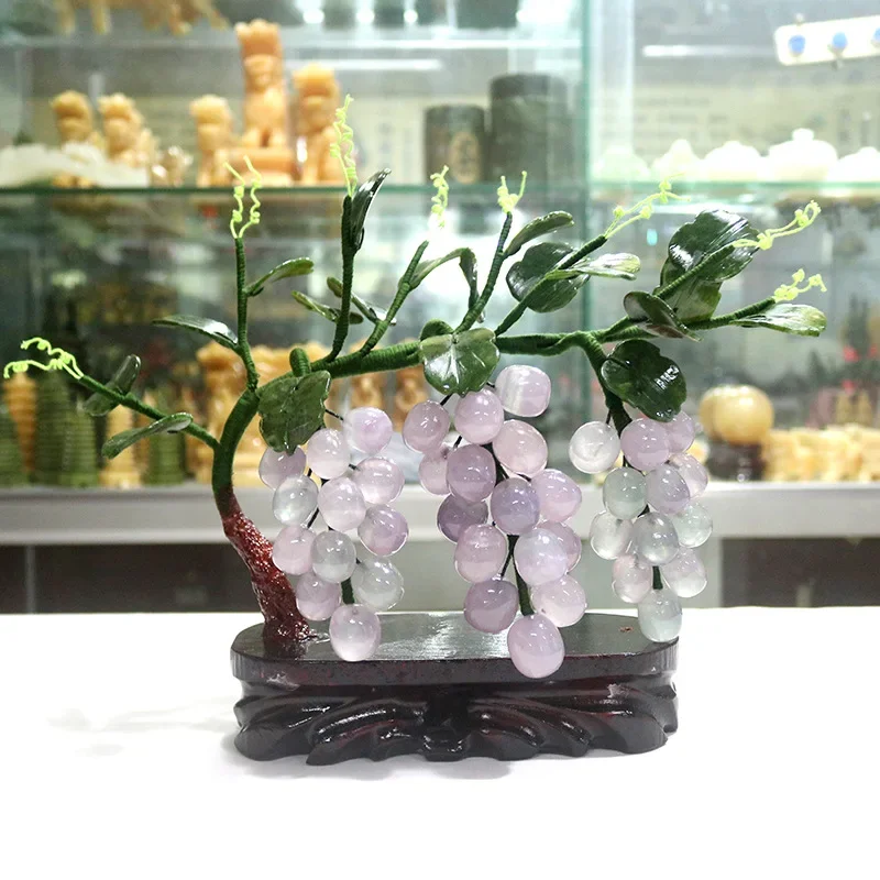 Natural Jade Grape Tree Ornament Bonsai Crystal Gemstone Wealth Tree Living Room Office Home Modern Decor Crafts