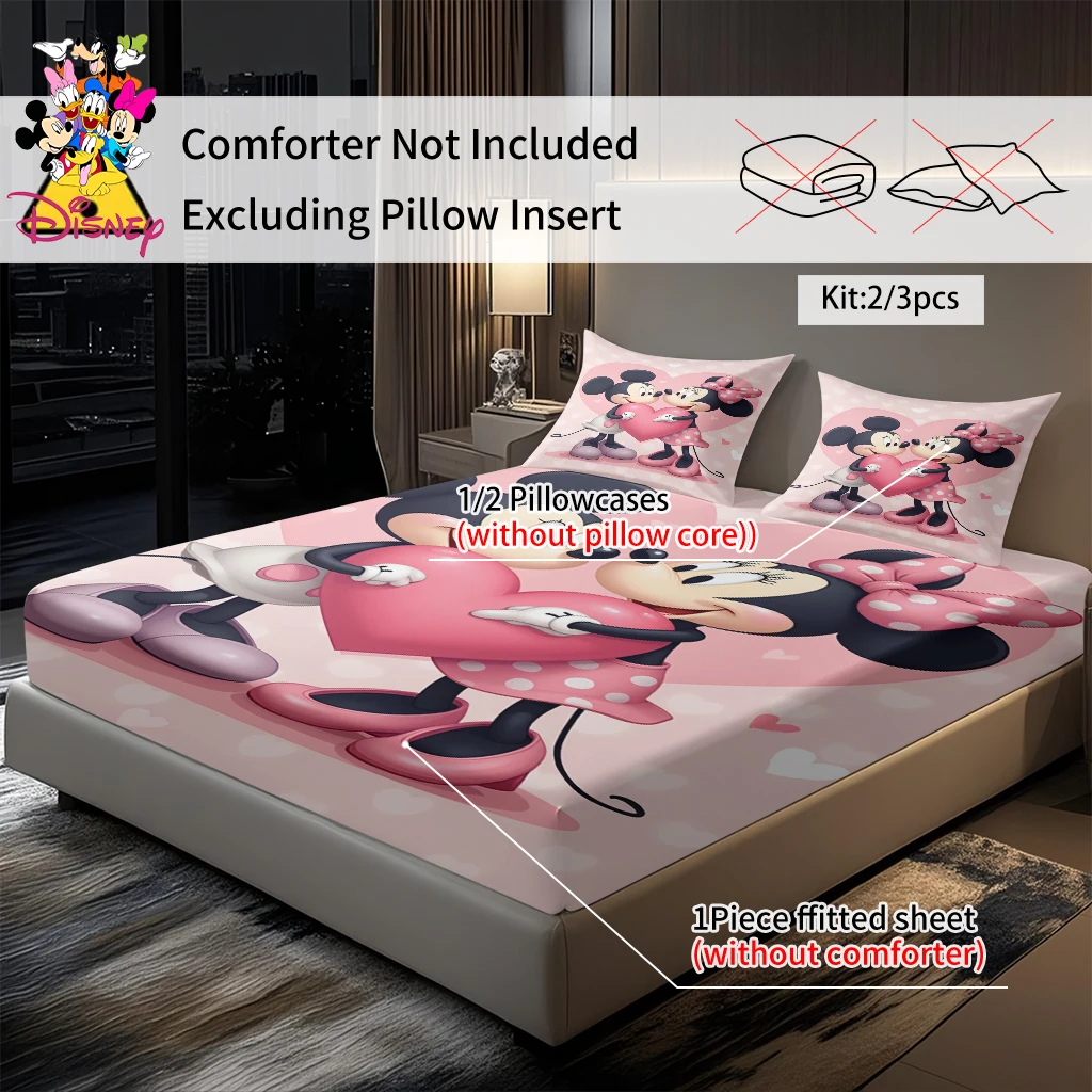 2/3 قطعة مجموعة ملاءات ديزني ميكي وميني ذات طابع قلب 100% بوليستر صديقة للبشرة وقابلة للتنفس