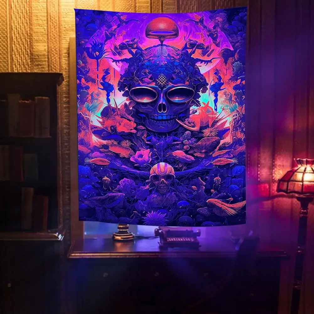 Uv Reactive Tapestry Black Light Tapestry Halloween Skeleton Uv Fluorescent Tapestry for Creating Atmosphere Bedside Decor