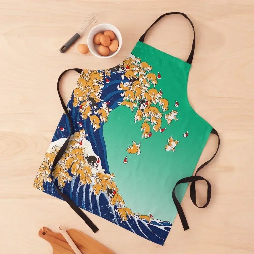 

Christmas Shiba Inu in Great Wave Apron For Cooking Kitchen Apras Man kitchen woman professional hairdresser Apron