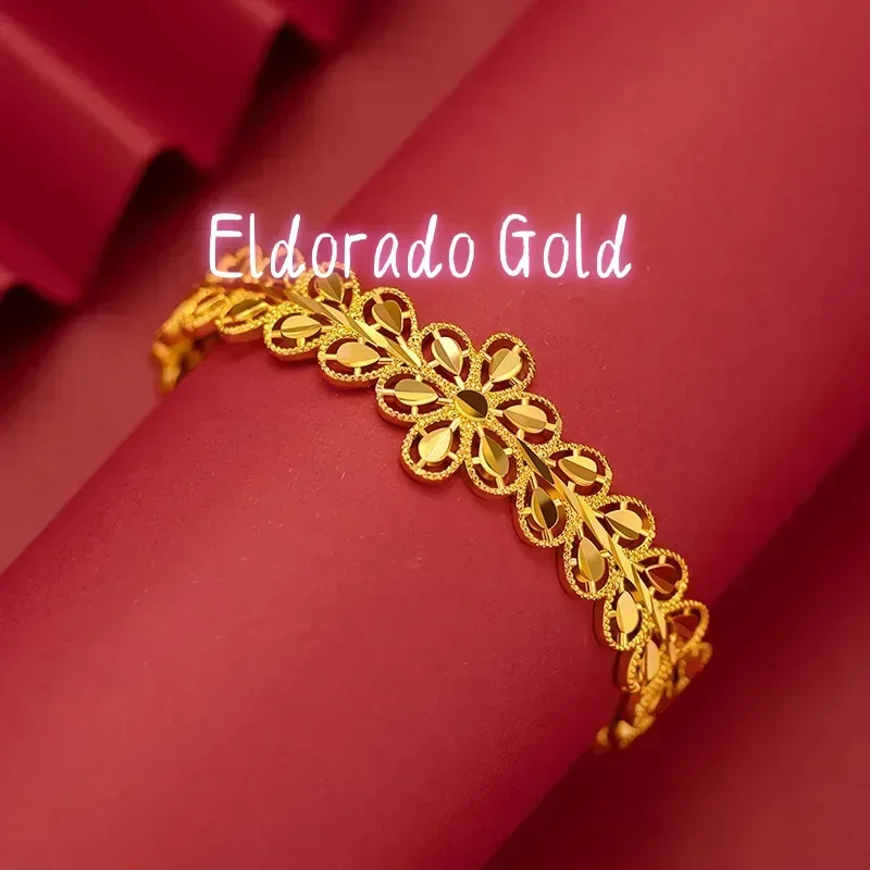 

Eldorado Gold 9999 Real Gold 24K Hollow Women's Gold Leaf Opening Bracelet Ethnic Gold Flower Leaf Bracelet