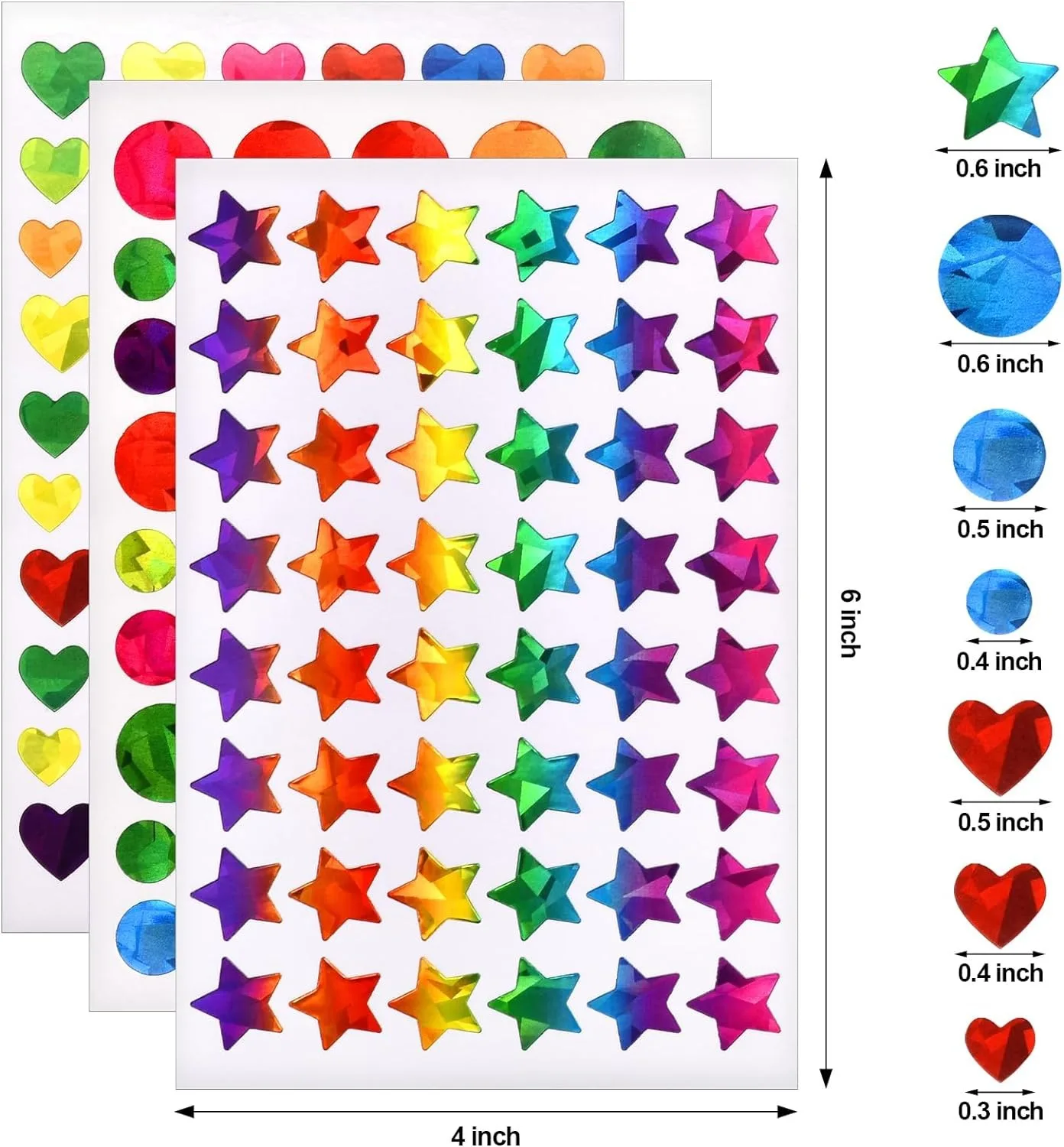 5 Pages Laser Gold Foil Self-adhesive Star Round Heart-shaped Stickers Reward Chart Decorative Children Toy Gifts Sticker Labels
