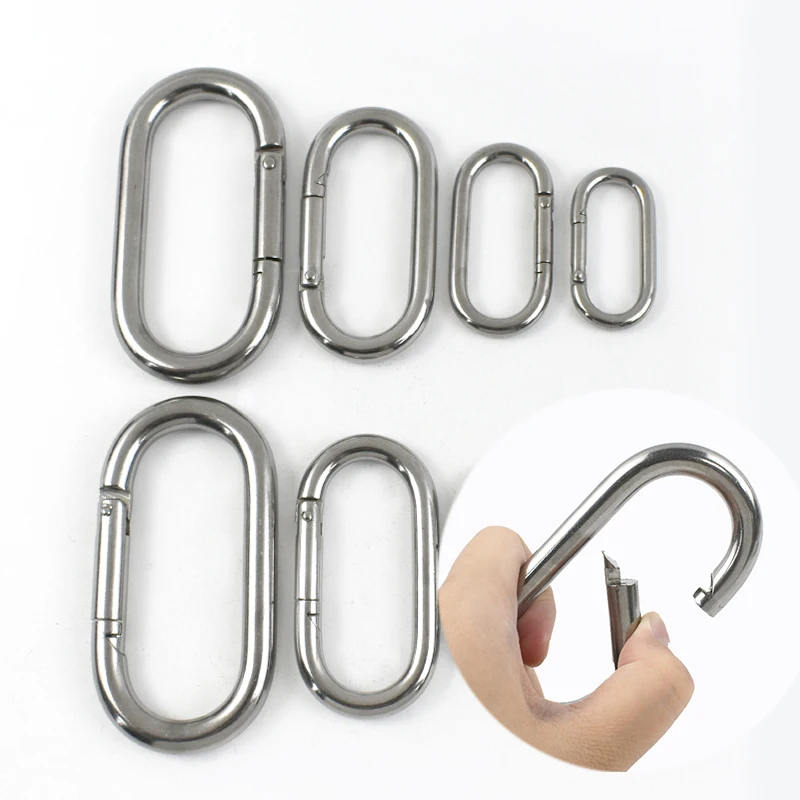 

5/10Pcs 40/50/65/80mm 304 Stainless Steel Sping Snap Hook Oval Ring Buckle Outdoors Dog Collar Clip Clasp Carabiner Accessories
