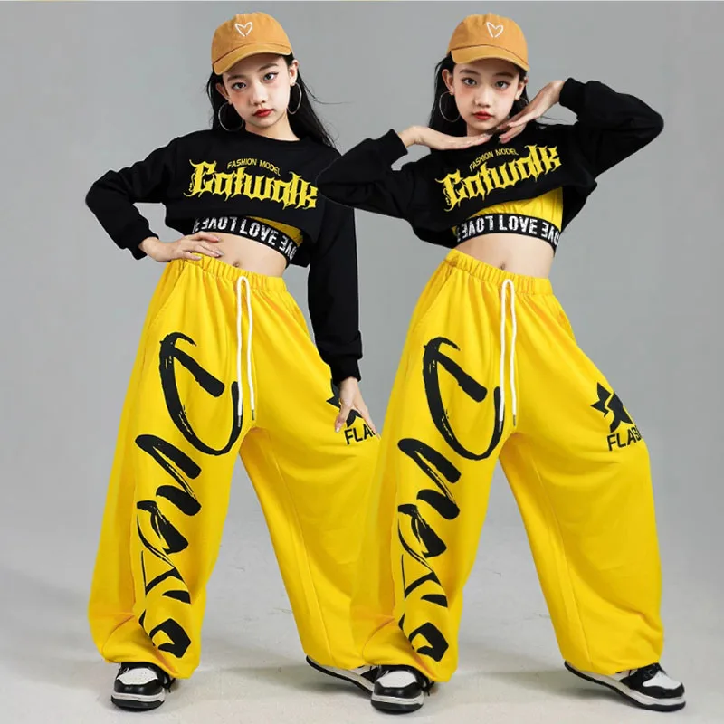 Hip Hop Dancewear Mädchen Crop Top Street Dance Cargo Hosen Kinder K-pop Streetwear Kinder Jazz Kostüme Mädchen Gruppe kleidung Set