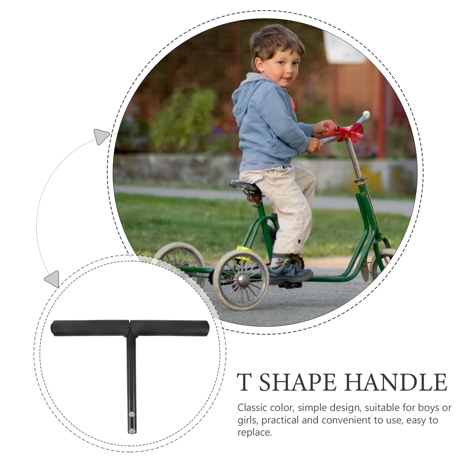 

T Shape Push Rod H for Baby Stroller Toddler Tricycle Black Plastic Grip Reusable Children Tricycle H Stroller Accessories
