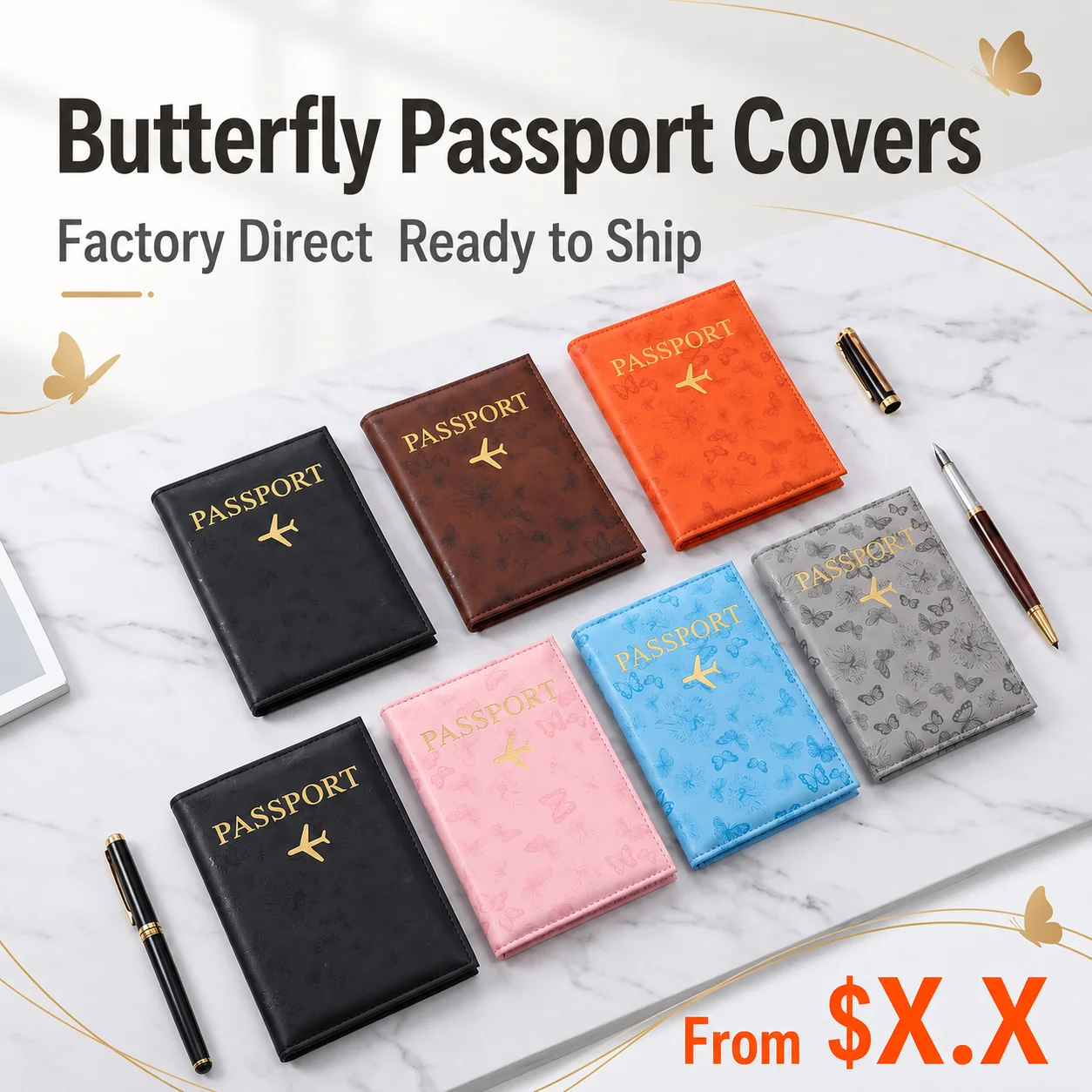 Travel Passport Holder Color-Changing 2-Fold Passport Holder Passport Card Holder Butterfly Embossed For Daily Commuting Travel