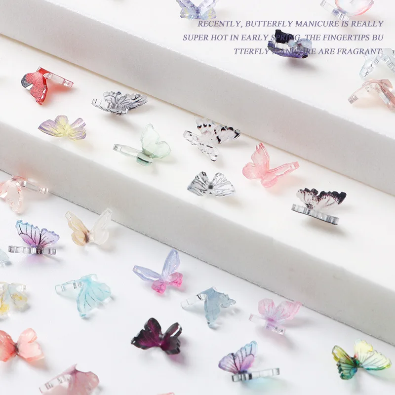 20Pcs 3D Cute Resin Butterfly Nail Art Accessory Glitter Butterfly Design Nail Charms Mix Color Rhinestone Nails Art Decoration