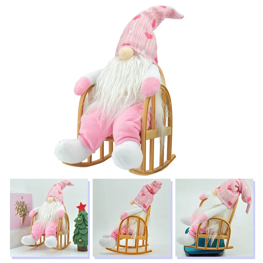 Table Decor Dwarf Rocking Chair Gnome Plush with Decorate Sitting on Valentines Tomte Gifts Pink