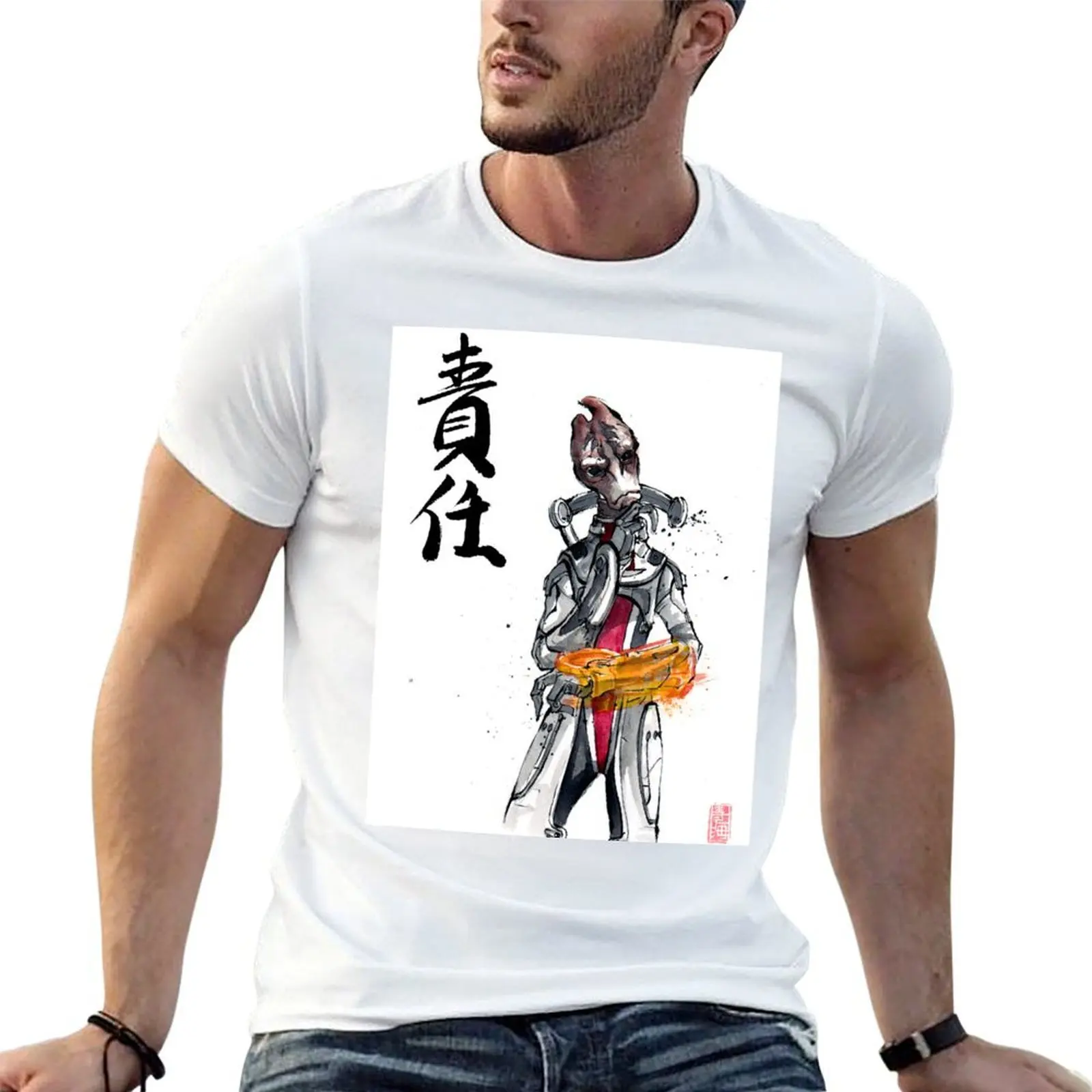 Mordin from Mass Effect Sumie Style with calligraphy Responsibility T-Shirt
