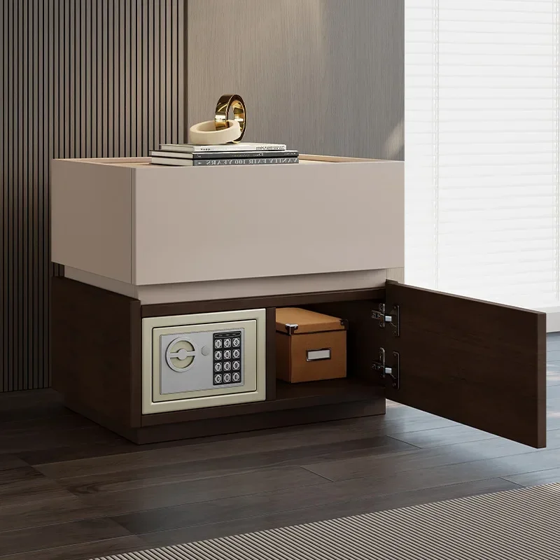 Minimalist Italian solid wood bedside table, safe, locker, light luxury with password lock, bedside cabinet