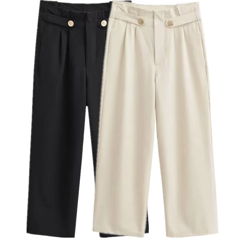 Faionable белый узел, украшенный бумажным мешком, брюки с высокой талией, широкие повседневные брюки для женщин, летнее новое поступление