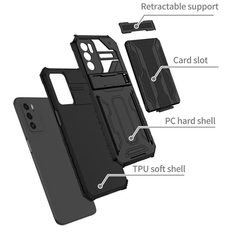 For OPPO A16 A15 A15S Case Shockproof Rugged Armor With Card Slot Phone Cases For OPPO A54 A74 A95 A7 A5S A12 Stand Back Cover