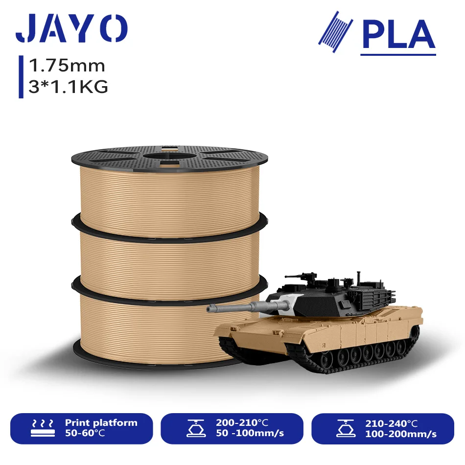 JAYO 3D PLA Druckerfilament 1,75mm Ungiftig & Blasenfrei PLA-Kunststoff als 3D-Druckfilament für 99% der 3D FDM Drucker & Stifte 1,1KG/Rolle*3