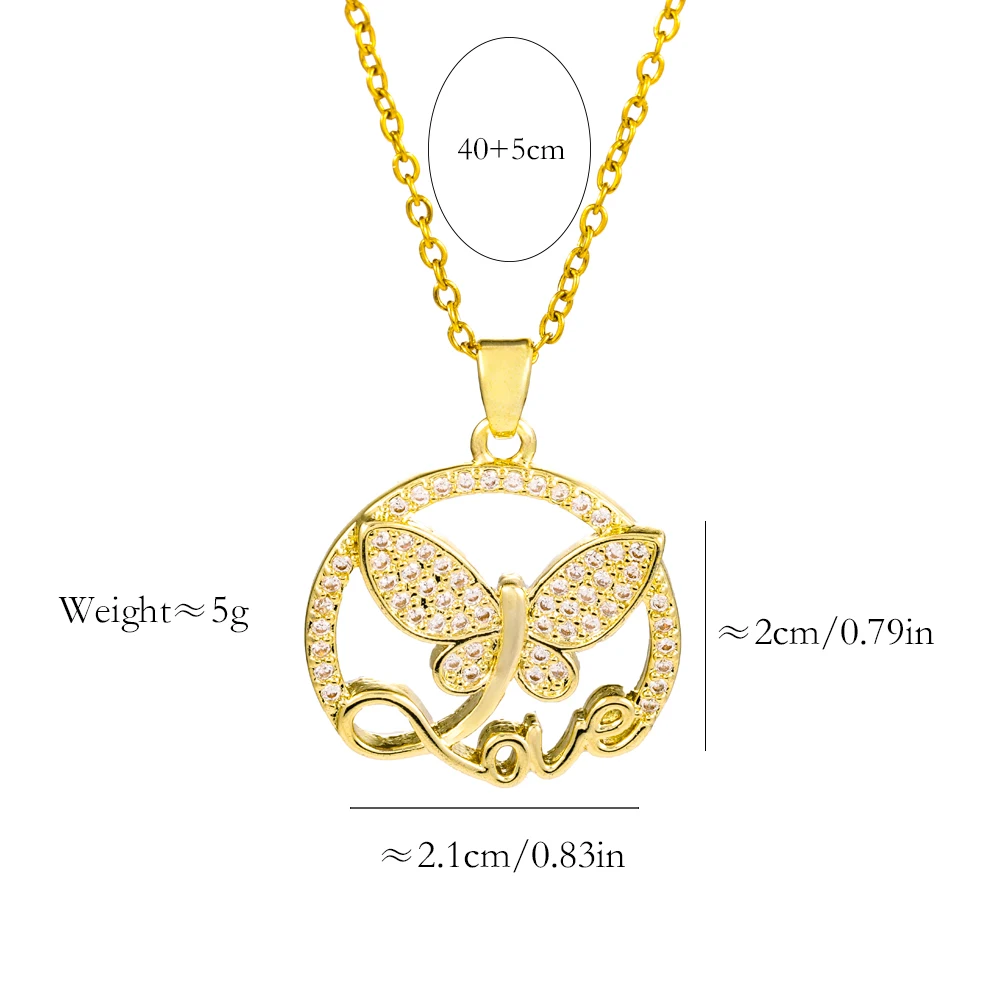 New In 18K Gold Plated Love Butterfly Necklaces For Women Trendy Female Stainless Steel Neck Chain Jewelry Girls Party Gift