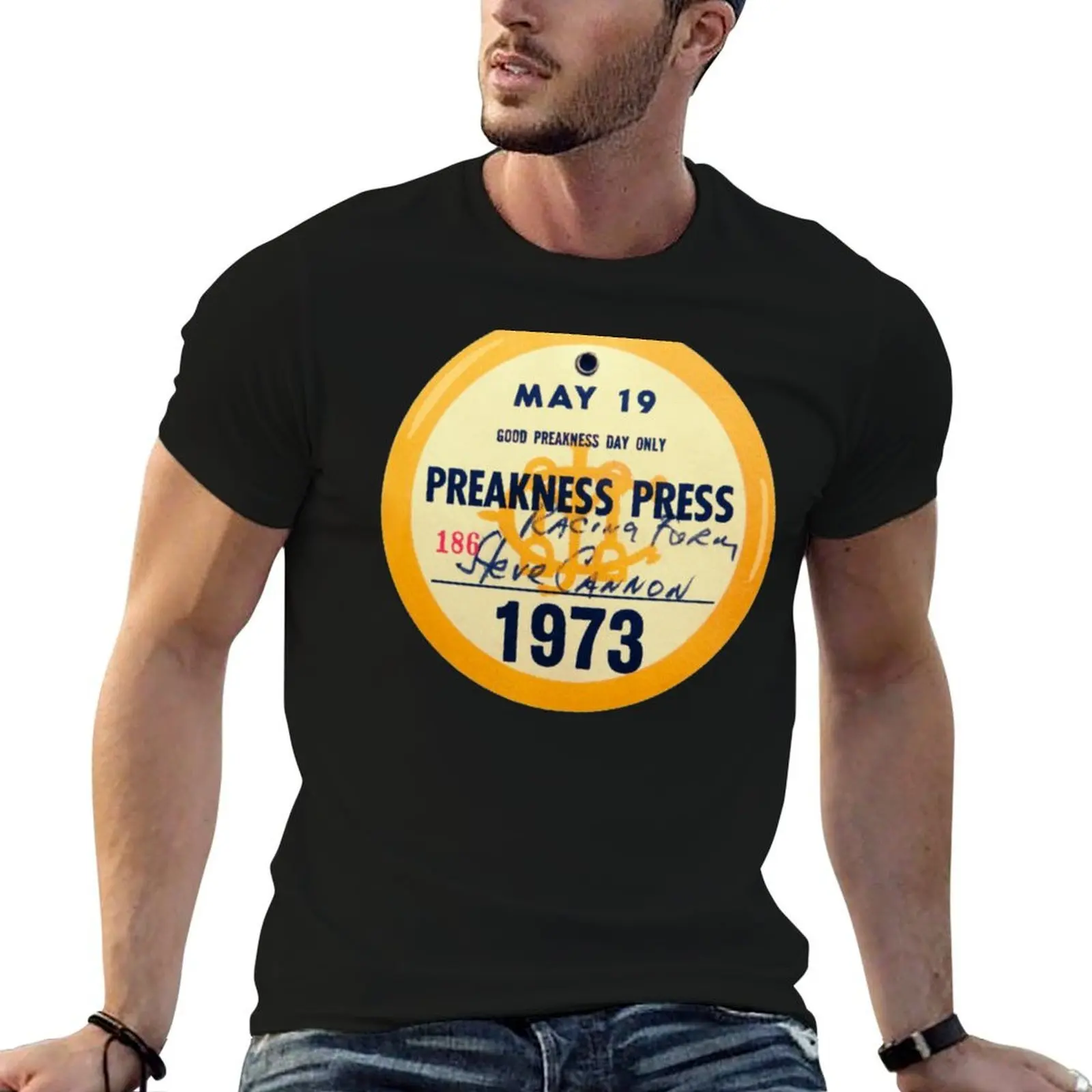 Preakness Press Pass 1973 Secretariat T-Shirt Abstract Pattern Print Top