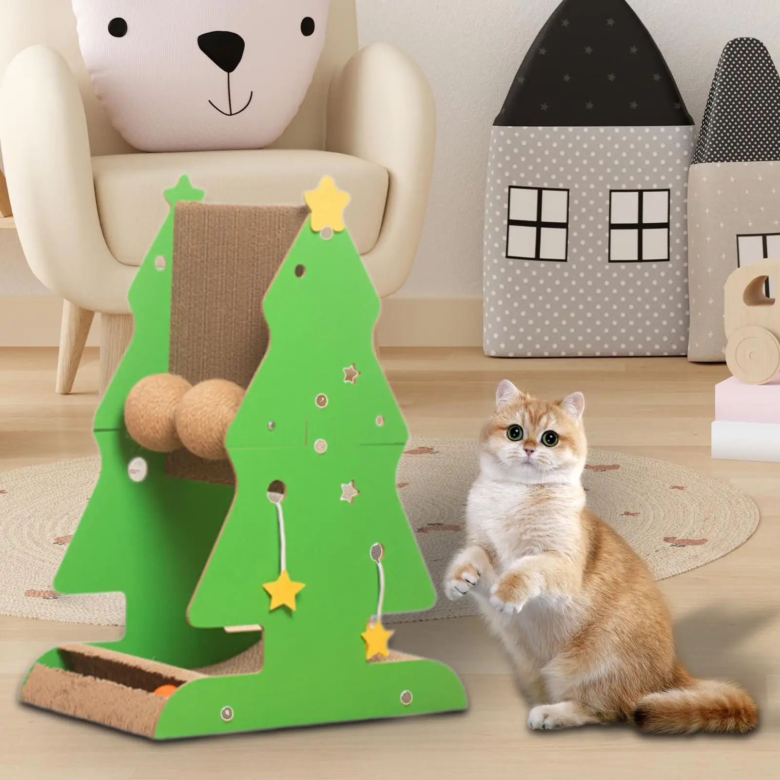 Cat Scratching Post Xmas Tree Vertical Scratcher Tree Interactive Kitten Kitty Sisal Scratch for Kitten Kitty Adults Large Cats