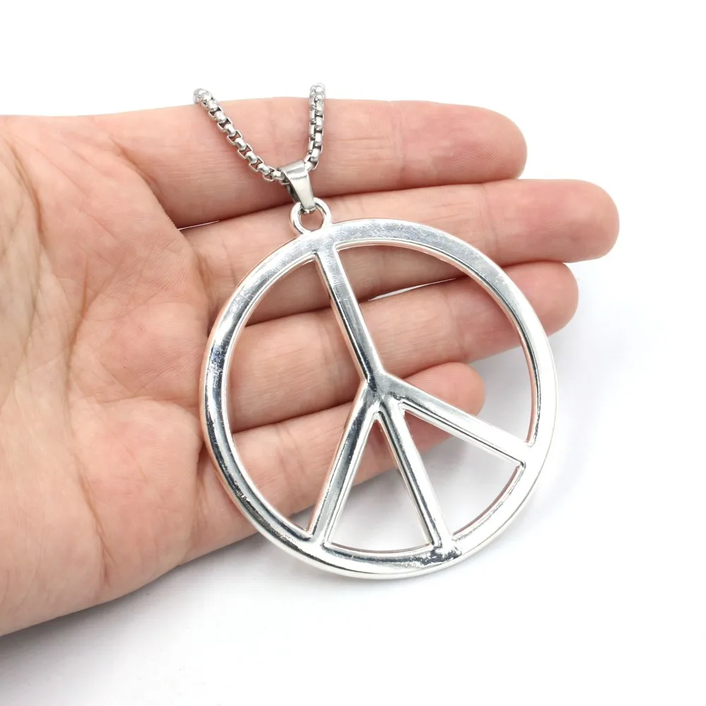 Peace Sign Necklace Hippie Necklace For Men Women Stainless Steel Chain Necklace Peace Charms Jewelry Gift