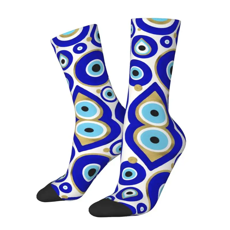 Kawaii Evil Eye Charms On White Socks Men Women Warm 3D Print Moroccan Nazar Sports Basketball Socks