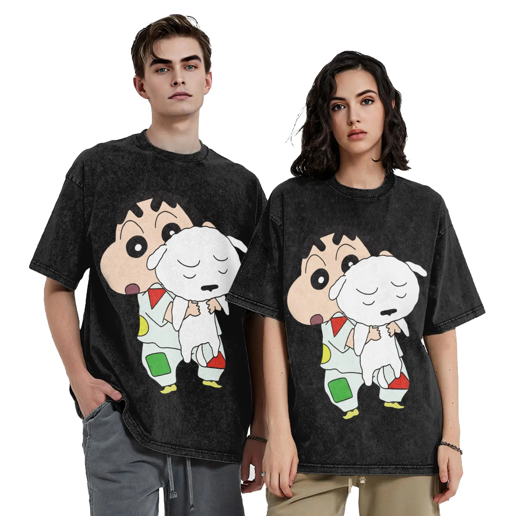 Crayons Shin-Chans Anime Washed T Shirt Streetwear Vintage T-Shirts  Tees for Men Women Short Sleeve Oversize Graphic Printed