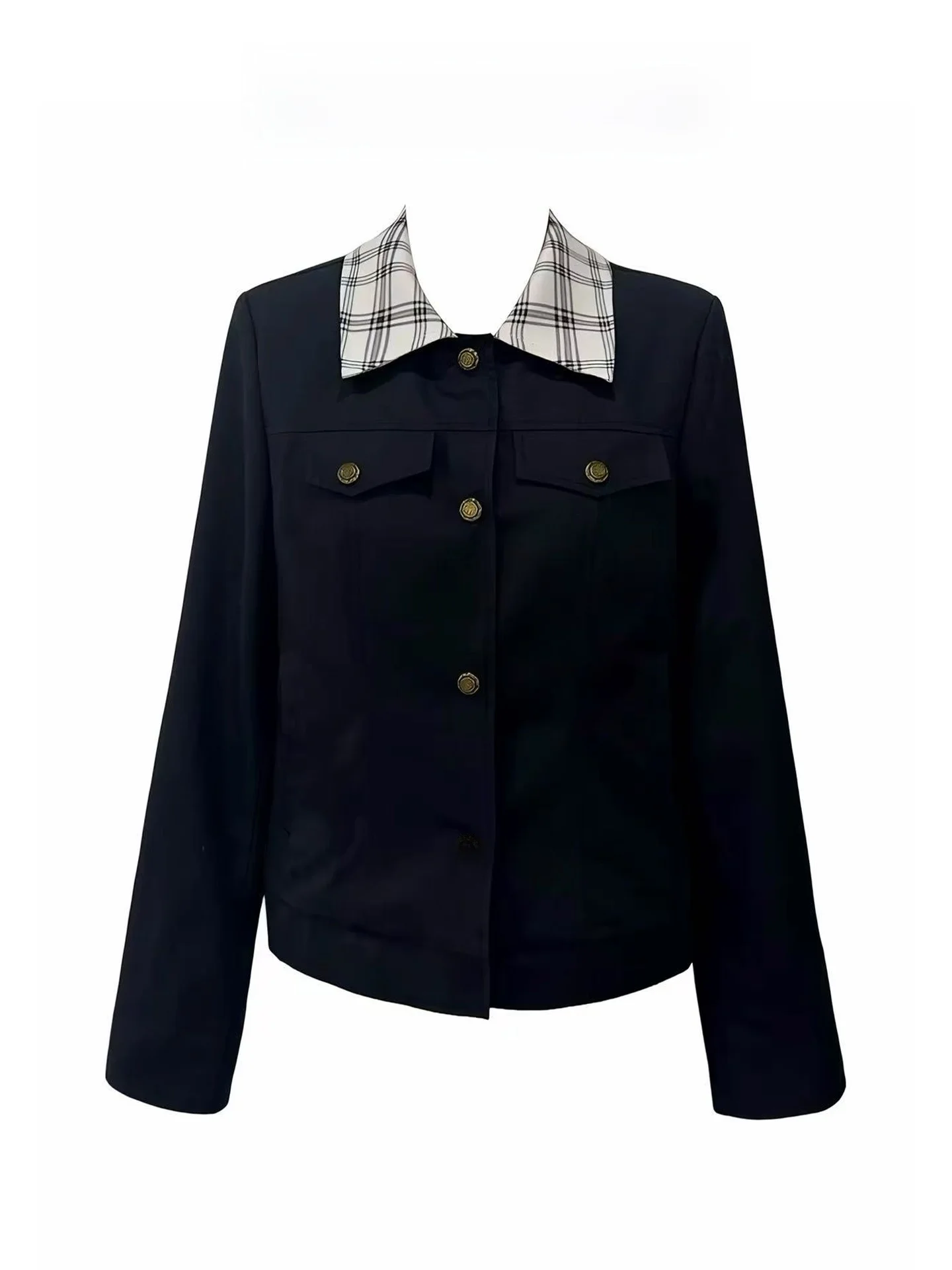 Retro Plaid Patchwork Jacket Women's Casual Short Style Spring Autumn 2026 New Design Small Size Coat Top Straight Tube Type
