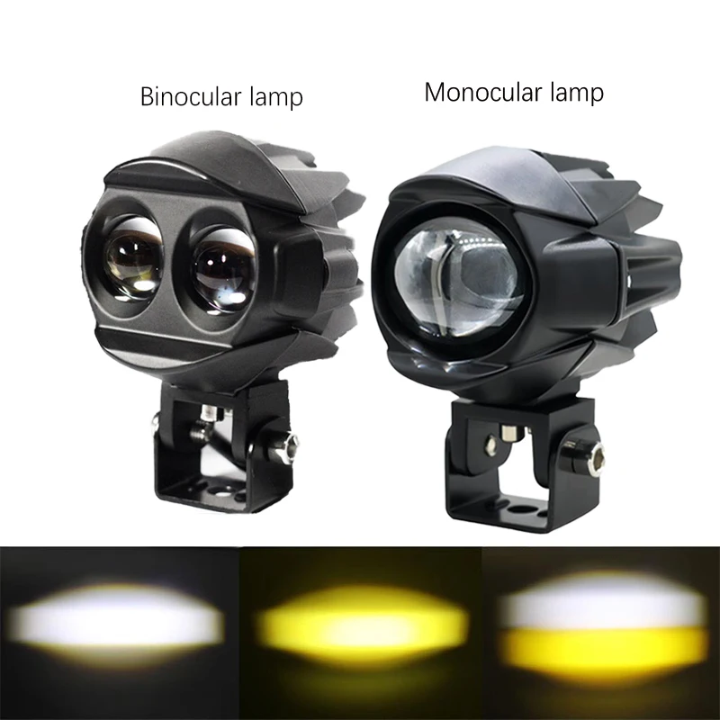 Motorcycle Monocular, Dual Eye LED Headlights With Parking Lights, Universal High and Low White+Yellow