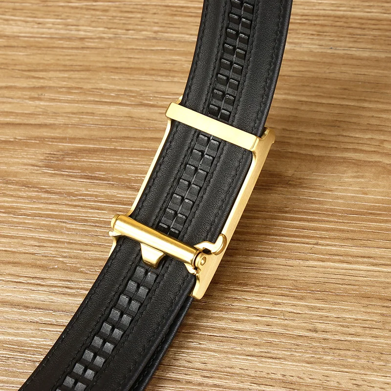 New Crocodile Leather High Quality Manual Automatic Buckle Stainless Steel Male Belt Belt Belly Color Wiping Trouser Belt