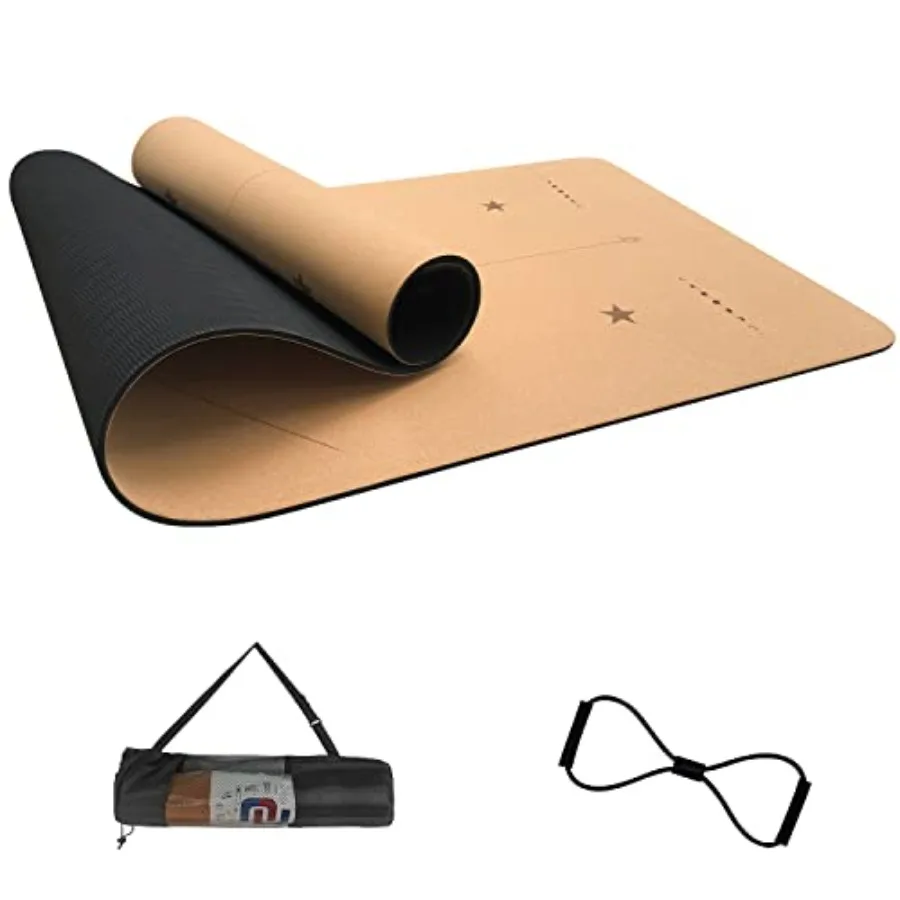 Numat Cork Yoga Mat 6mm 1/4 inch Thick 72 x 24 in, Sweatproof NonSlip Eco-friendly, Lightweight TPE foam with Alignment Lines,