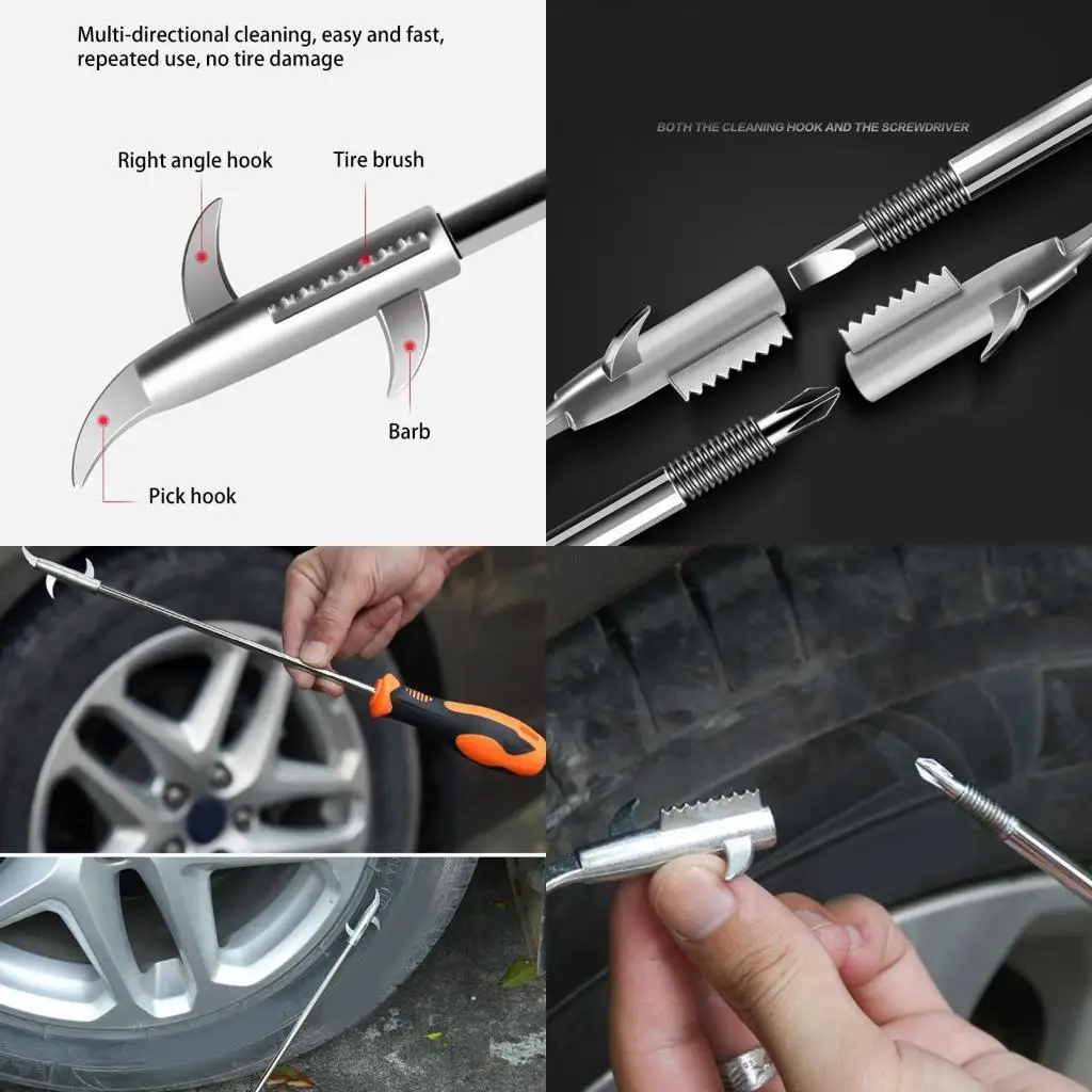Handheld Tire Cleaning Hook Broken Stone Remover Multipurpose Car Repair Tools New