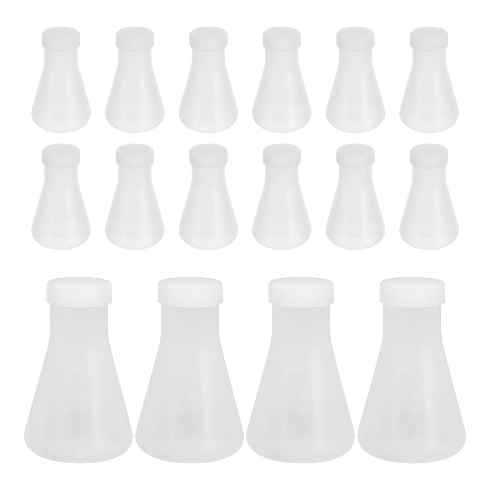 20Pcs Clear Plastic Conical Flasks Screw Cap Lid Chemistry Bottle Science Flask Round Large Laboratory Flasks Plastic Liquid