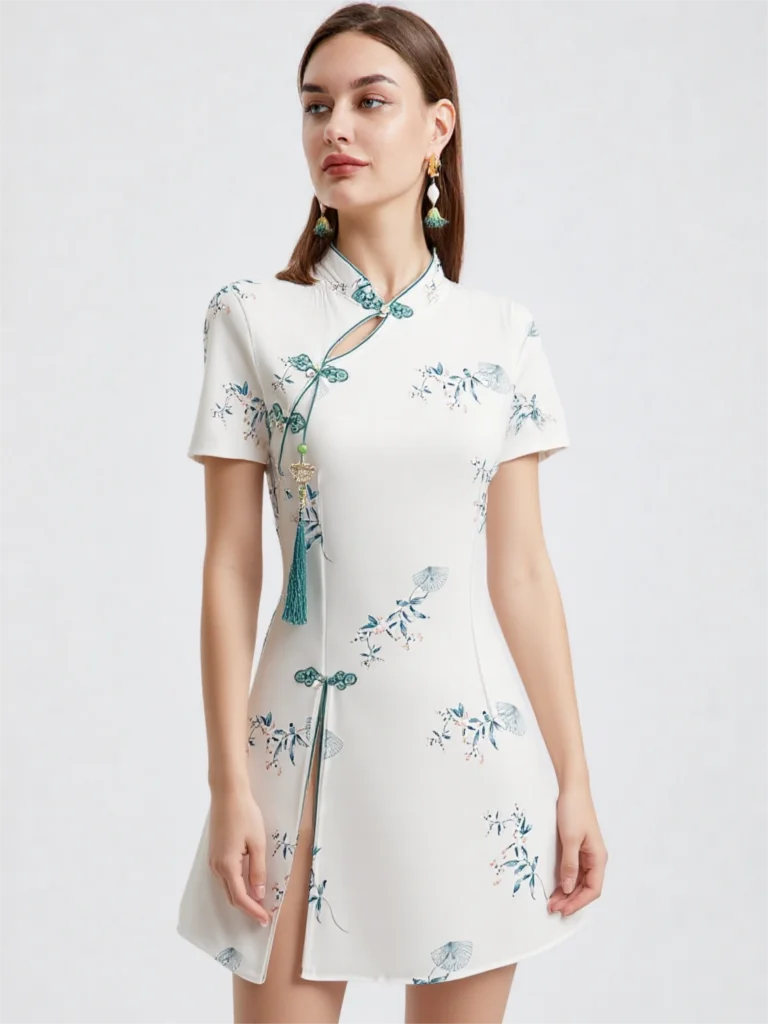 Spring 2026 New Chinese Style Floral Cheongsam Set - Elegant 2-Piece Qipao Dress with Shorts