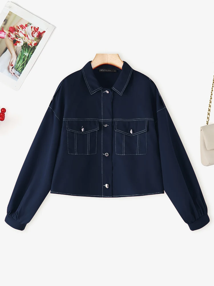 

ZANZEA Korean Style Jackets Women Elegant Solid Color Outwears Casual Long Sleeve Coats 2025 Autumn Lapel Neck Fashion Cardigan