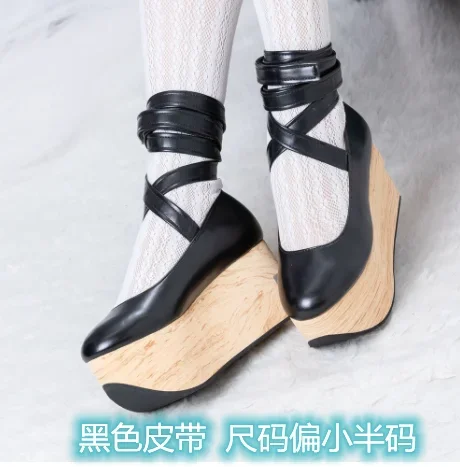 Décolleté con tacco alto con plateau da donna sandali con spalline incrociate Lolita Cosplay Creepers scarpe Harajuku giapponesi cavallo a dondolo