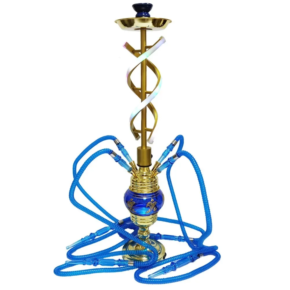 

LED light,Yellow Blue,29.5in\75cm Premium,Four Hose 4,Bar Shisha Full Set Luxury Smoking Pipe Hookah,Glass Vase,Ceramics bowl