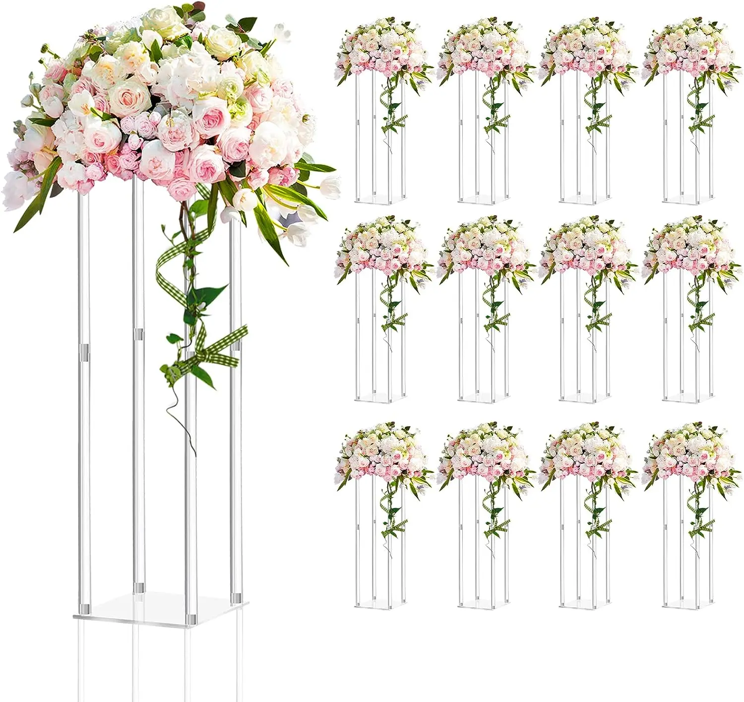 5pcs 8pcs/10pcs Acrylic Flower Vase Clear Table Centerpiece Marriage Luxury Floral Stand Columns For Wedding Decoration