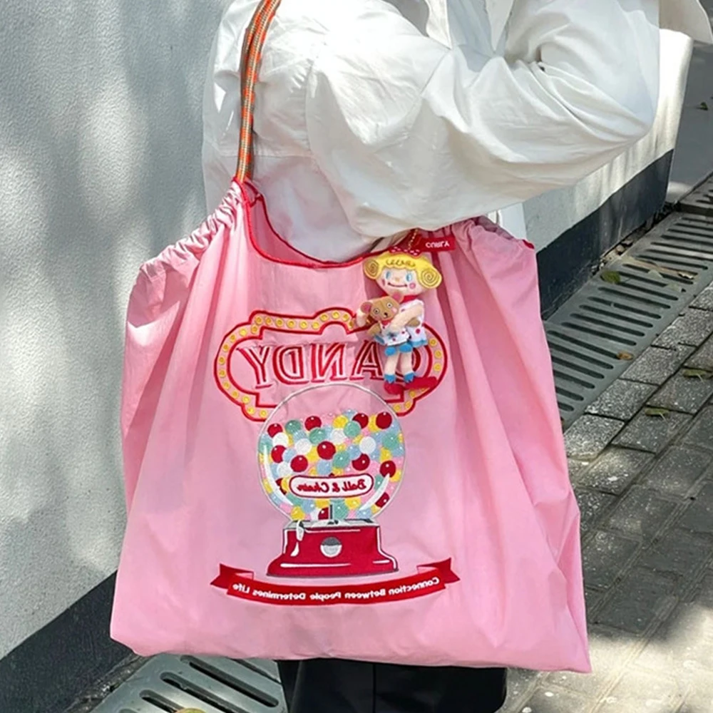 Brands Rope Handle Tote Designer Embroidery Nylon Women\'s Handbags Hawaiian Cake Shoulder Bags for Women 2022 Large Eco Bag Chic