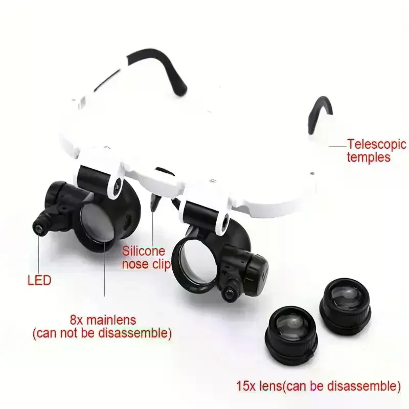Magnifying Glass 8X/15X/23X Jeweler Watchmaker With LED Light Telescopic Headband Magnifier Glasses Reading Loupes Eyewear