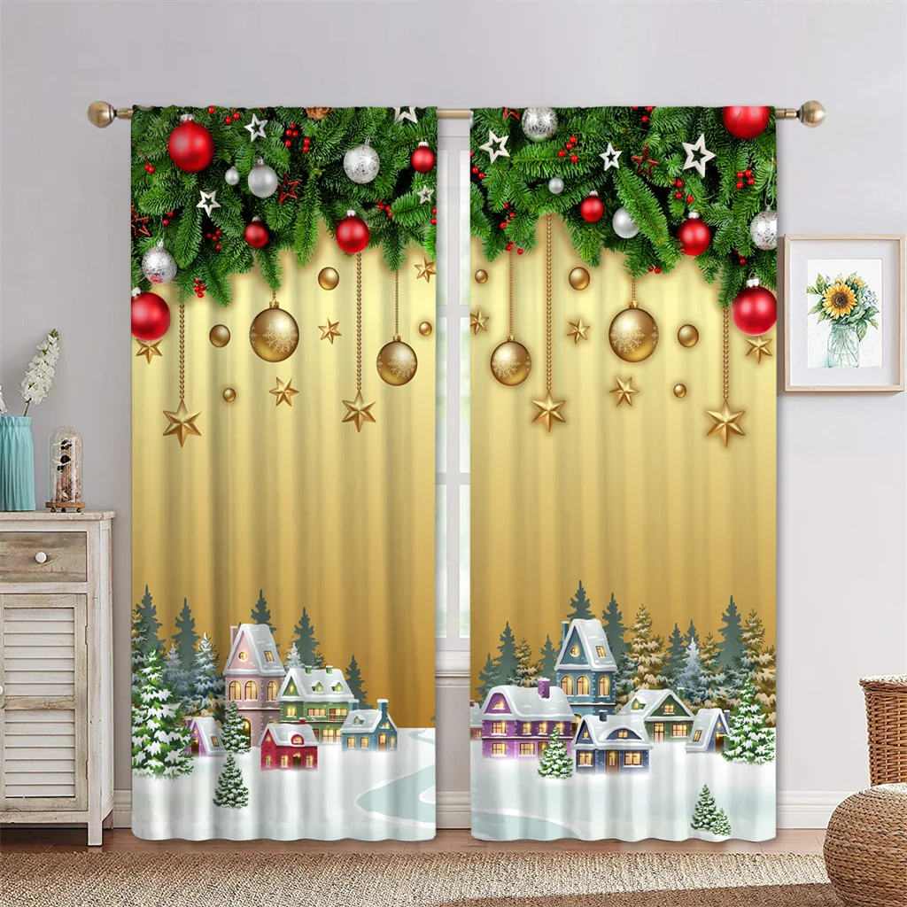 

Christmas Deer Santa Claus 3D Digital Printing Thin Cupboard Window Curtains for Bedroom Hall Kids Door Living Room 2 Panels