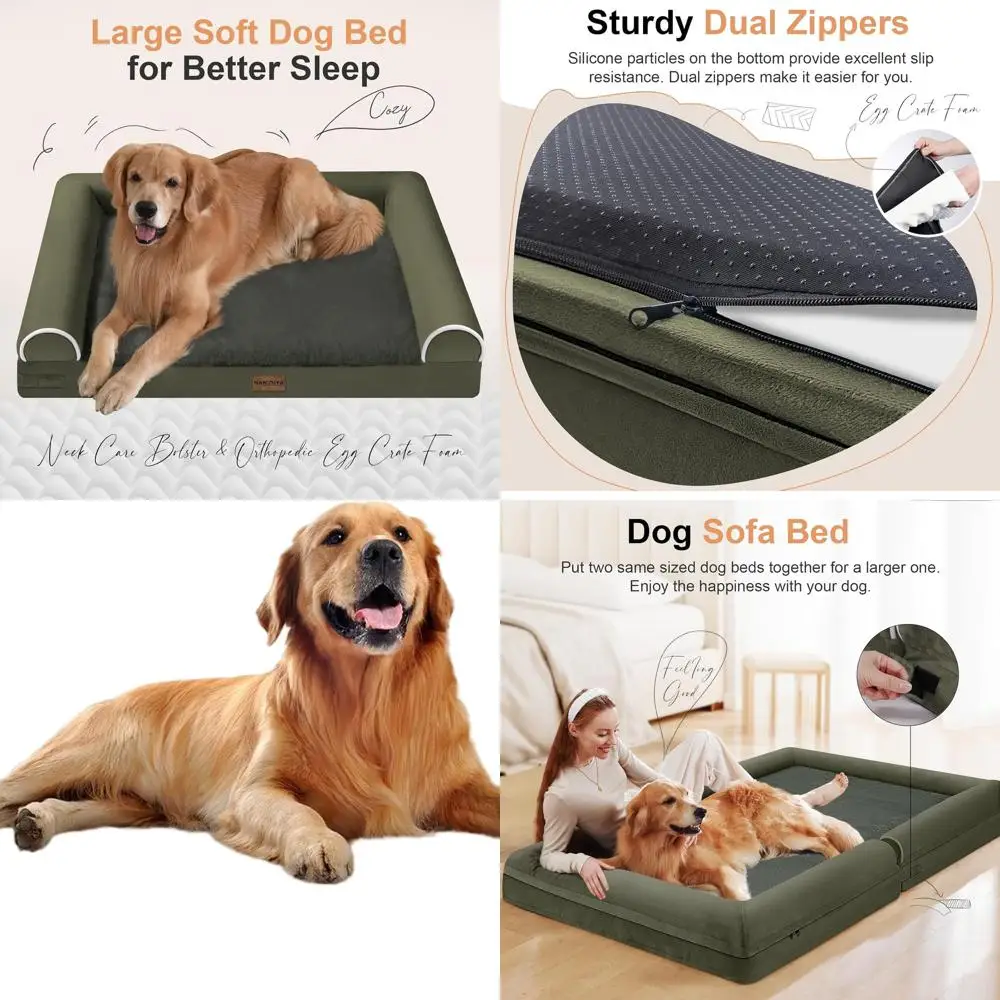 

Orthopedic Washable XL Dog Bed with Memory Foam and Removable Cover - Waterproof, Dark Green